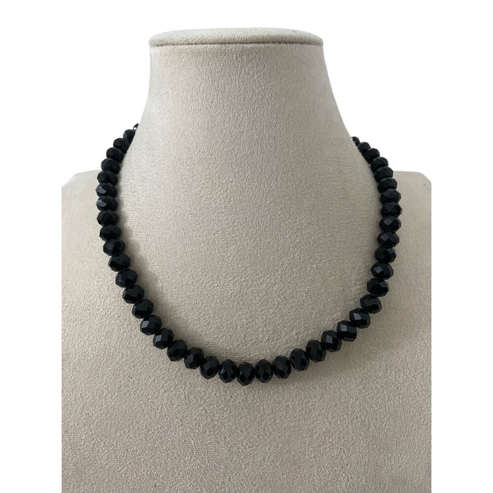 Handmade black glass bead necklace